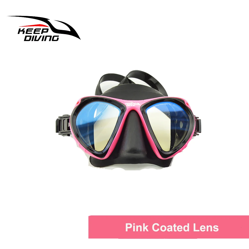 Профессиональная маска для подводного плавания, полностью сухая, складная, для взрослых, маска для подводного плавания - Цвет: Pink Coated Lens