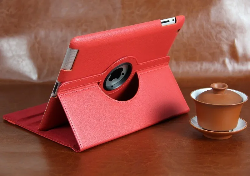 Вращающийся на 360 градусов защитный чехол из искусственной кожи, умный чехол-подставка для APPLE ipad 2 ipad 3 ipad 4, чехол для планшета+ ручка+ пленка - Цвет: red
