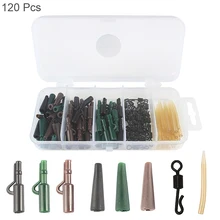 120 шт./лот, набор аксессуаров для ловли карпа, включая свинцовые безопасные зажимы, Быстросменные Вертлюги, не спутывающиеся рукава с коробкой