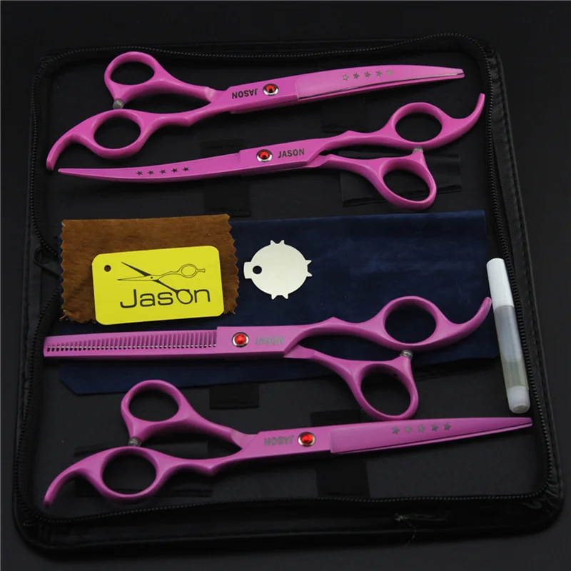 4 шт./компл. JP440C Розовые ножницы JASON для груминга животных серебряные D g большие