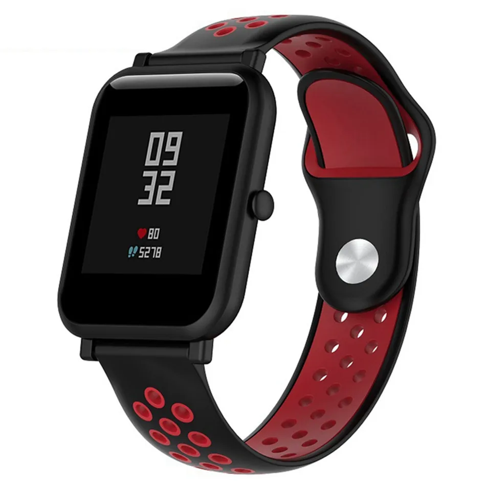 Двухцветный сшивание сменный ремешок для часов 20 мм для Xiaomi Huami Amazfit Bip 22 мм ремешок для samsung gear S3 Смарт-часы - Цвет: black red