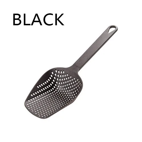 Vegetable Strainer Cooking Shovels Vegetable French Fries Strainer Scoop Nylon Spoon Large Colander Soup Filter Kitchen Tools - Color: BLACK