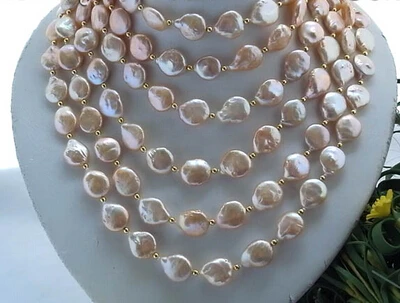 

Jewelr 006455 100"14mm coin pink freshwater pearl necklace