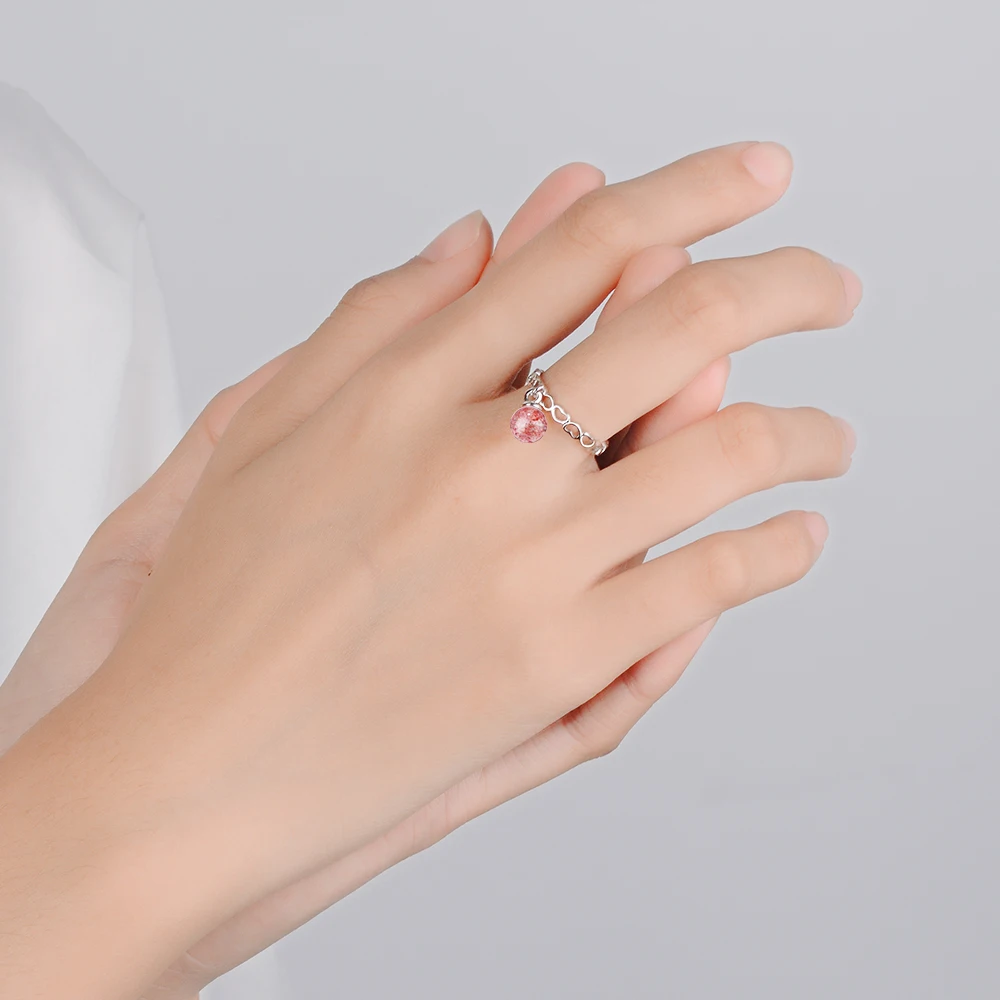 Anenjery сладкий натуральный клубника кристалл в форме сердца 925 пробы серебряные кольца для женщин подарок 16 мм регулируемый Bague S-R395