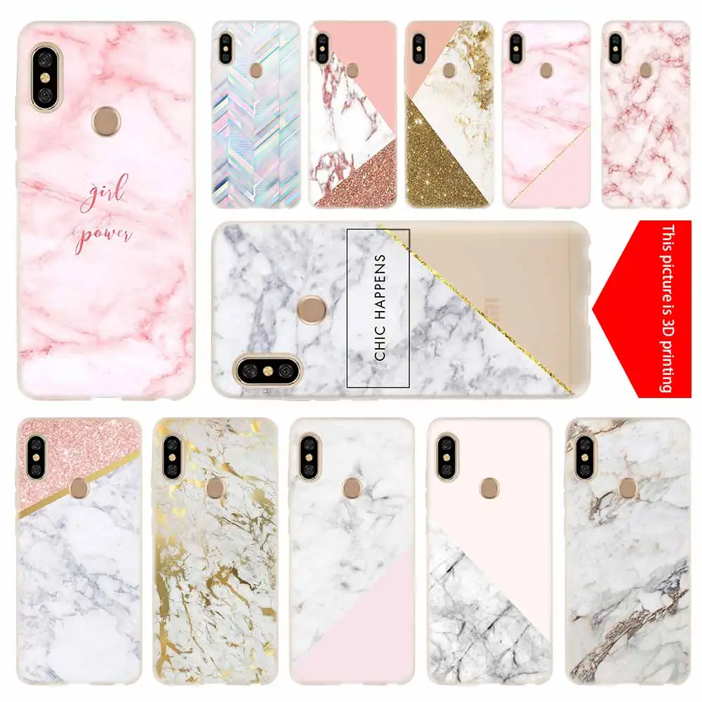 

cover soft Silicone TPU Case For Xiaomi Redmi 3 4X 4a 5 Plus 5a S2 6a 6 Pro Note 7 5 6 4 3 5a prime Color Pink and Aqua Marble