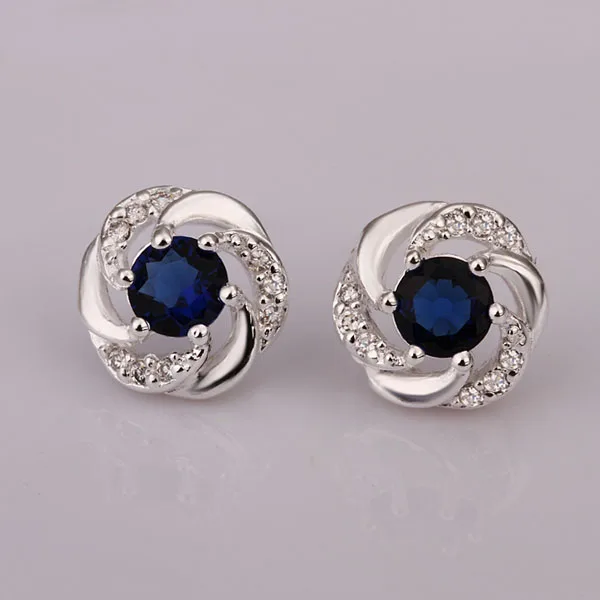 Fashion 925 Sterling Silver Jewelry For Women Natural Stone Fashion 925 Sterling Silver Jewelry For Women Natural Stone Blue Austrian Crystal Bridal Wedding Stud Earrings In From