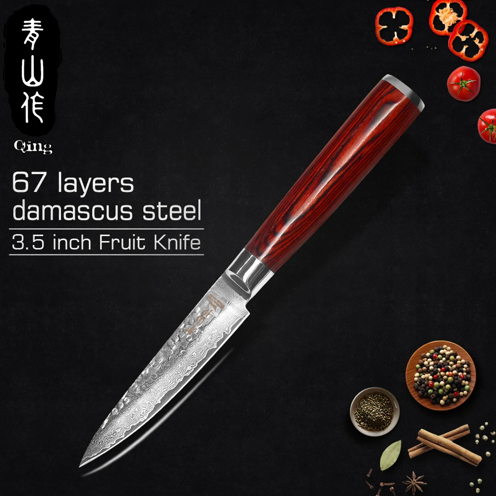 QING Brand High Quality 3.5 inch Paring Knives Damascus Steel Sharp Kitchen Knives VG10 Damascus Cooking Knife Tool Best Gift QING Brand High Quality 3.5 inch Paring Knives Damascus Steel Sharp Kitchen Knives VG10 Damascus Cooking Knife Tool Best Gift
