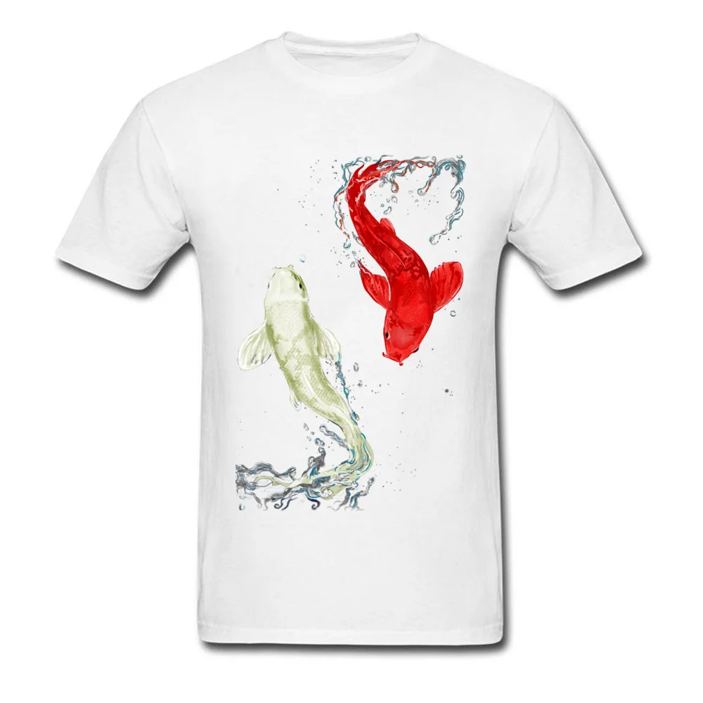 100% Cotton Men's Short Sleeve Koi Fishes Tshirts Birthday Tops Shirts On Sale Printed O-Neck T Shirt Drop Shipping Koi Fishes white