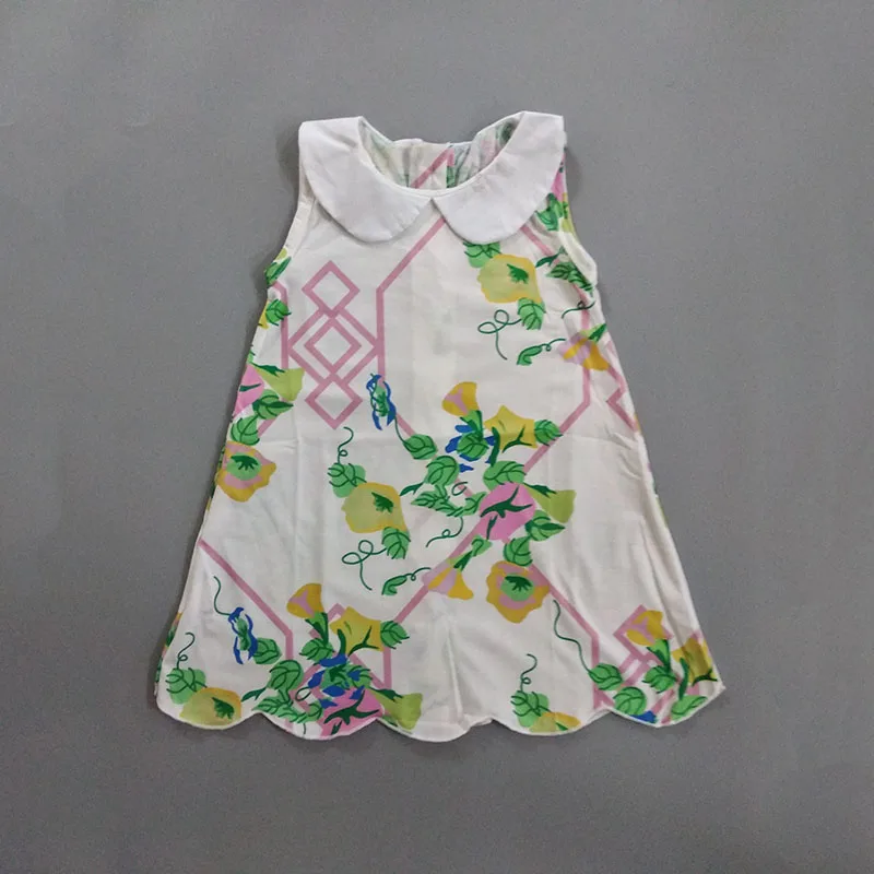 

Lovely girl dress turn-down collar girl back with button wavy ruffle frocks design drop shipping children dress LYQ903-666