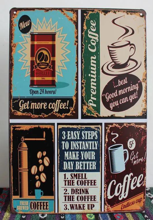 Горячие продаж rzxd-803 Винтаж живопись "Premium кофе" Олово Признаки плакат Книги по искусству домашнего декора Дом Кафе-бар металлической стене