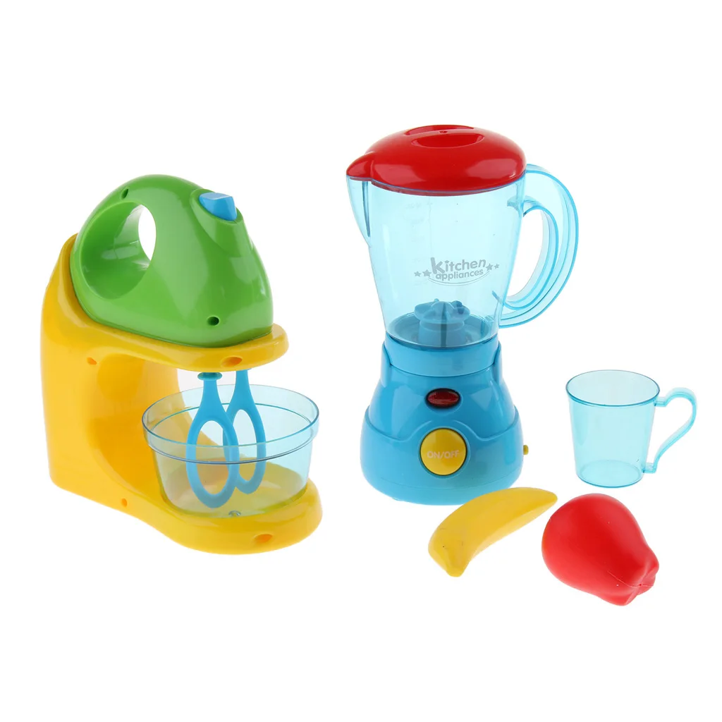 2pcs Role Play Kitchen Appliances Blender & Juicer Playset Toy Kids Pretend Cooking Kit Gift for Children 3 Years Old