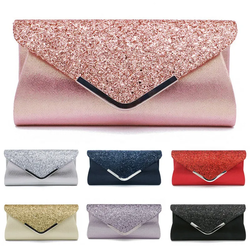 NoEnName 2019 Women's Glitter Shimmer Envelope Ladies Sequins Evening Party Prom Smart Jane Clutch Bag  Handbag