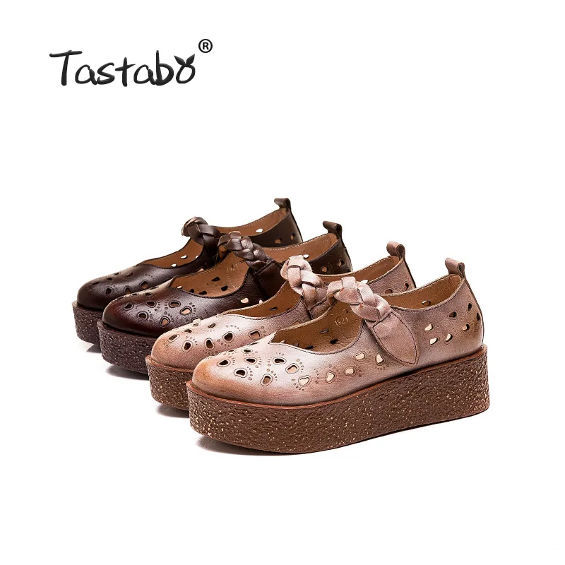 Tastabo Genuine Leather Women's shoes Thick bottom design simple casual style Z1921 Leather comfortable insole Brown Sand 35-40