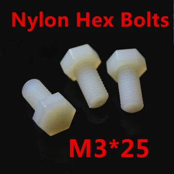 

500pcs/lot DIN933 M3*25 Nylon Hex Screw Bolt