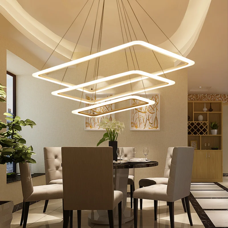 Modern 4 square rings LED Pendant Lights acrylic+metal suspension hanging ceiling lamp for For Living Room Dining room light|Подвесные