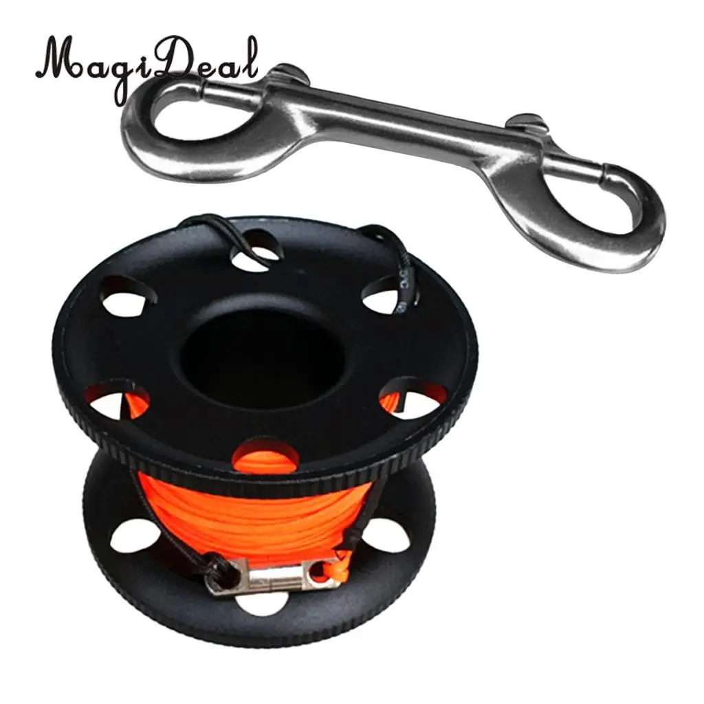 MagiDeal Scuba Diving Aluminium Finger Spool Reel Line Stainless Steel Snap Bolt Clip 20/30/50M Blue Purple Black