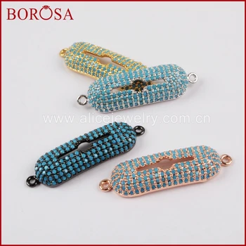 

BOROSA Pave CZ Cubic Zirconia Oval Connector,Handcrafted Blue Zircon Beads Druzy Connector Double Bails Jewelry Making WX585