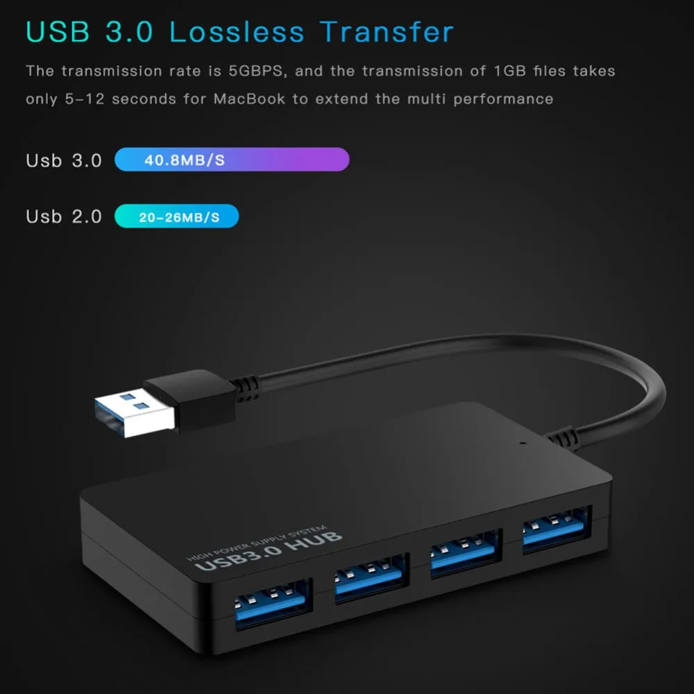 Новинка 5 Гбит/с, высокая Скорость 4-Порты и разъёмы USB 3,0 Портативный компактный концентратор адаптер для ПК, ноутбука, компьютера,, Drop shipping