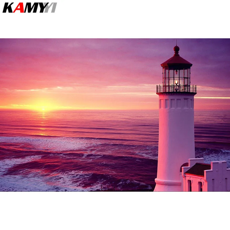 

Full Square Diamond embroidery Full Diamond mosaic DIY 3D Diamond painting Cross stitch lighthouse rhinestones