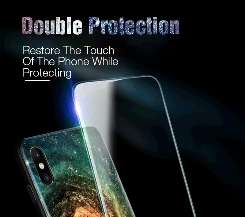 Hisomone Star Space Phone Case For iphone X Cute Patterned Tempered Glass Cover For iPhone 7 8 Plus 6 6S Soft Edge Silicone Capa
