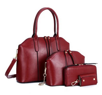 Воск промасленной Искусственная кожа Для женщин сумки Crossbody сумки на ремне сумки+ сумка+ кошелек+ бумажник Bolsas Femininas 4 шт./компл - Цвет: red