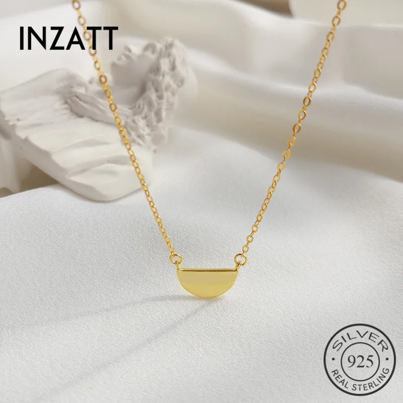 

INZATT Real 925 Sterling Silver Minimalist Geometric Semicircle Pendant Necklace For Fashion Women Gold Color Fine Jewelry Gift