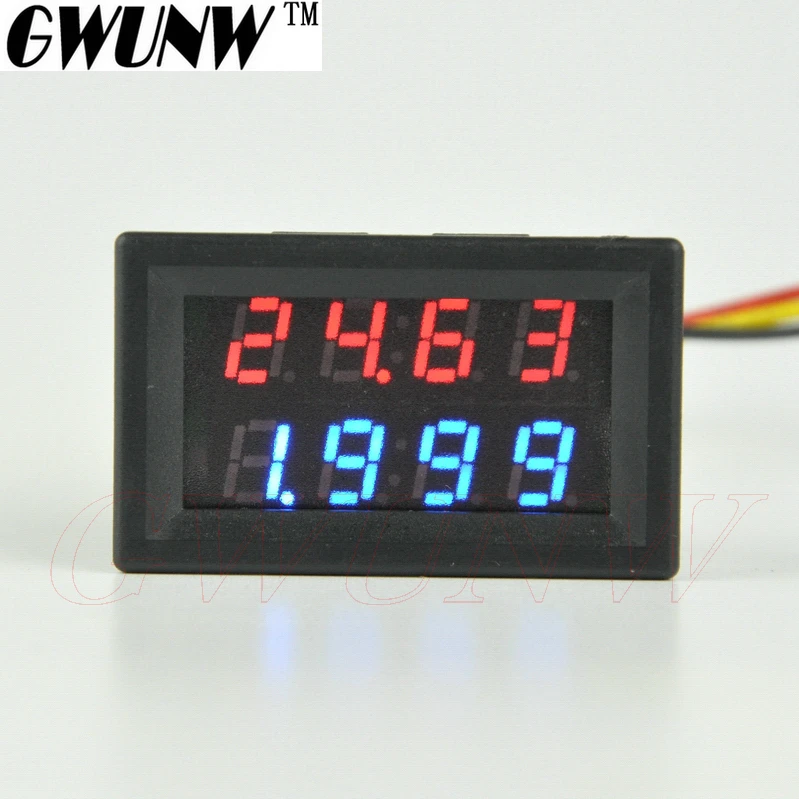 

GWUNW BY42A 30V 2A DC 4 BIT Digital Voltage Ammeter Current Tester Meter Voltmeter Dual Display Red Blue Green LED