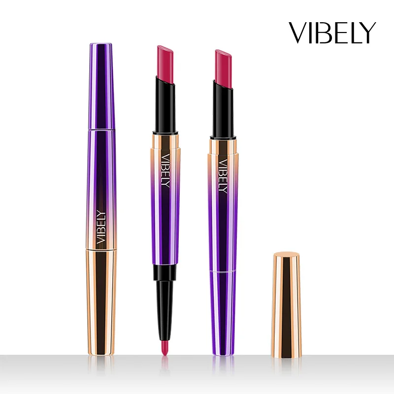 

16 colors Double head long lasting matte lipstick+lip liner lip tint rose lip gloss fashion makeup six colors spaces Store sell