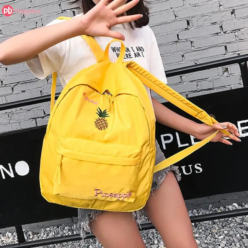 

Big Capacity CasuaL Women Backpack Cute Cartoon Fruit Bird Embroidery Bagpack Nylon Girl Preppy Shoulder School Zipper Bag