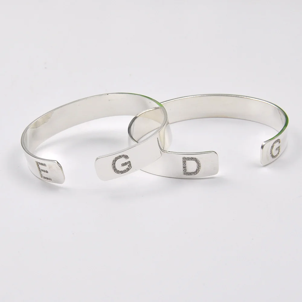 Wholesale Sterling Cuff Bangle With 2 Letters Engraved Full Crystal Inital Bangle Custom Bangle Personalized Gift Wholesale Sterling Cuff Bangle With 2 Letters Engraved Full Crystal Inital Bangle Custom Bangle Personalized Gift