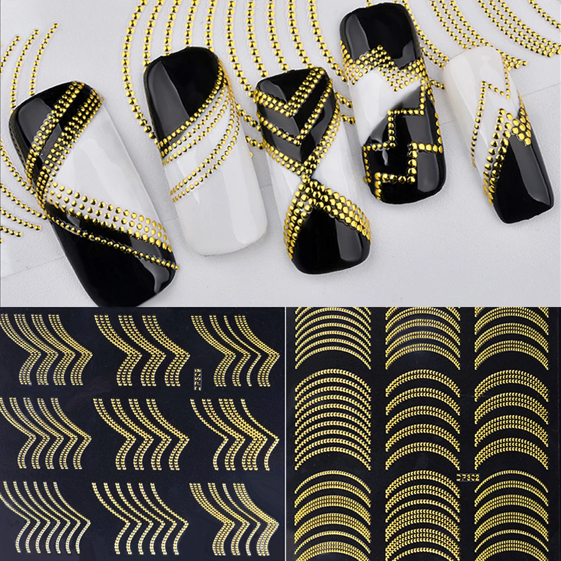 

Stripes DIY Nail Art Adhesive Manicure Wave Line Transfer Sticker Water Slide Nail Tips Stickers Gold Metal 3D Nail Stickers