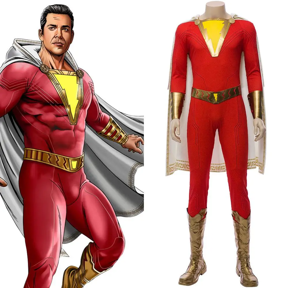 Shazam косплей Капитан Billy Batson Косплей Костюм светодиодный светильник комбинезон