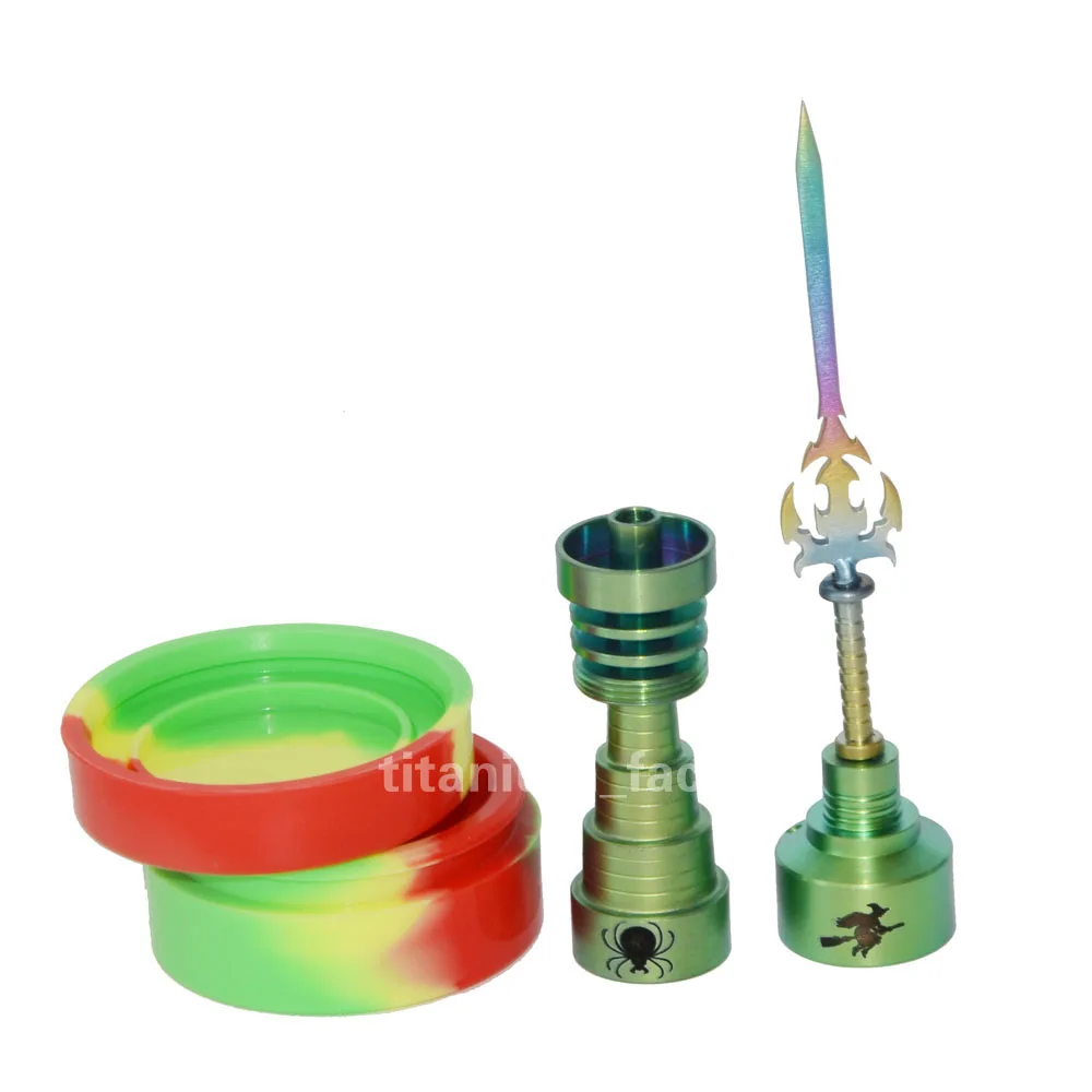 6 in 1 Titanium nail with Titanium carb cap with 1 random Silicone Jar