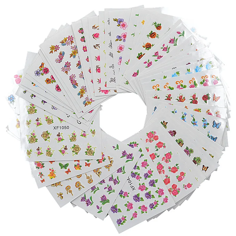 

WUF 60 Sheets Mix Flower DIY Decals Nails Art Water Transfer Printing Stickers For Nails Salon