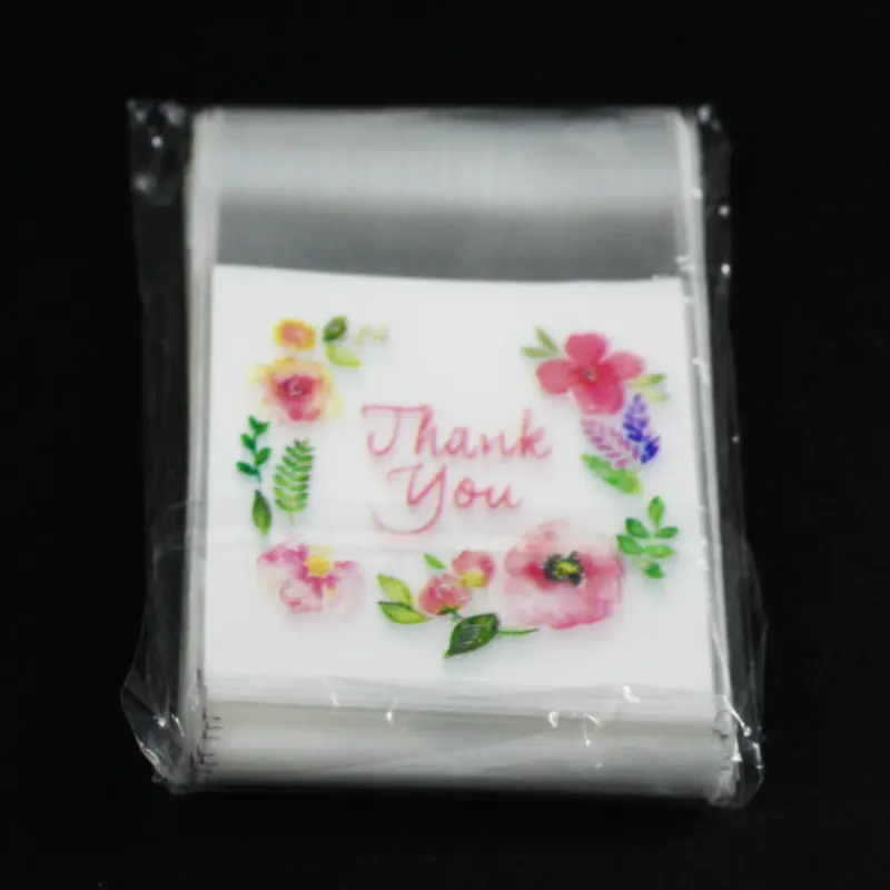 Самоклеящиеся пакеты thank you с цветочным узором 100 шт. подарочные 7*7 + 3 см | Дом и сад