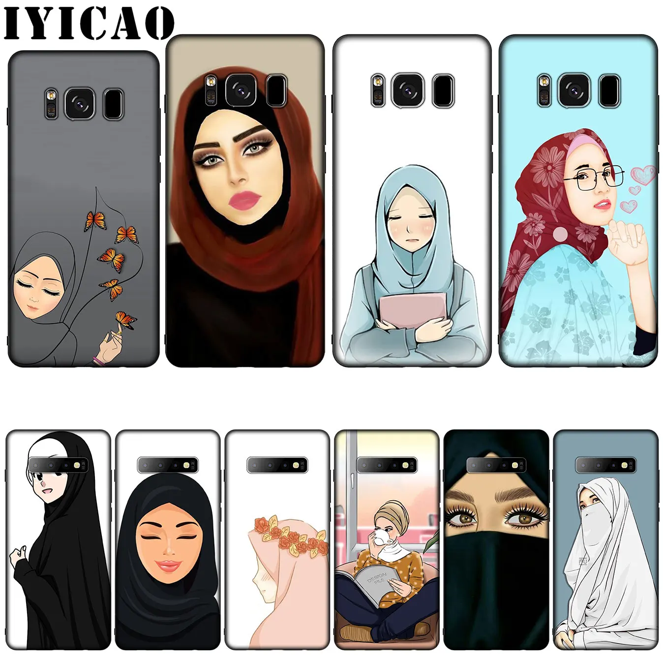 IYICAO Muslim Islamic Black Cartoon Girl Silicone Soft Phone Case for Samsung Galaxy S10 S9 S8 Plus S6 S7 Edge S10e E Cover |