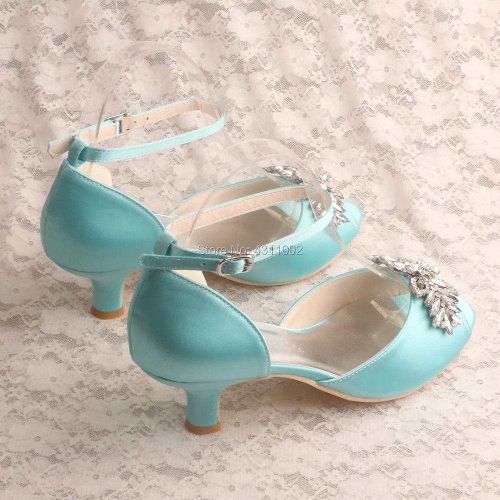 Мятно-зеленая Летняя обувь; женская свадебная обувь на низком каблуке; туфли-лодочки с открытым носком и брошкой