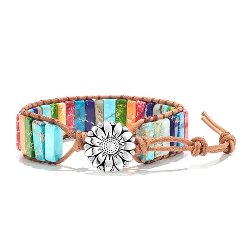 Chakra Bracelet Jewelry Handmade Rainbow Natural Stone Tube Beads Leather Wrap Bracelet Couples Bracelets Creative Gifts Chakra Bracelet Jewelry Handmade Rainbow Natural Stone Tube Beads Leather Wrap Bracelet Couples Bracelets Creative Gifts