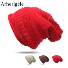 Arherigele 1 шт. Для женщин зимние Шапки модные Повседневное теплая вязаная шапка унисекс, однотонный мешковатые вязаные шапки бини шапки в стиле хип-хоп Шапки