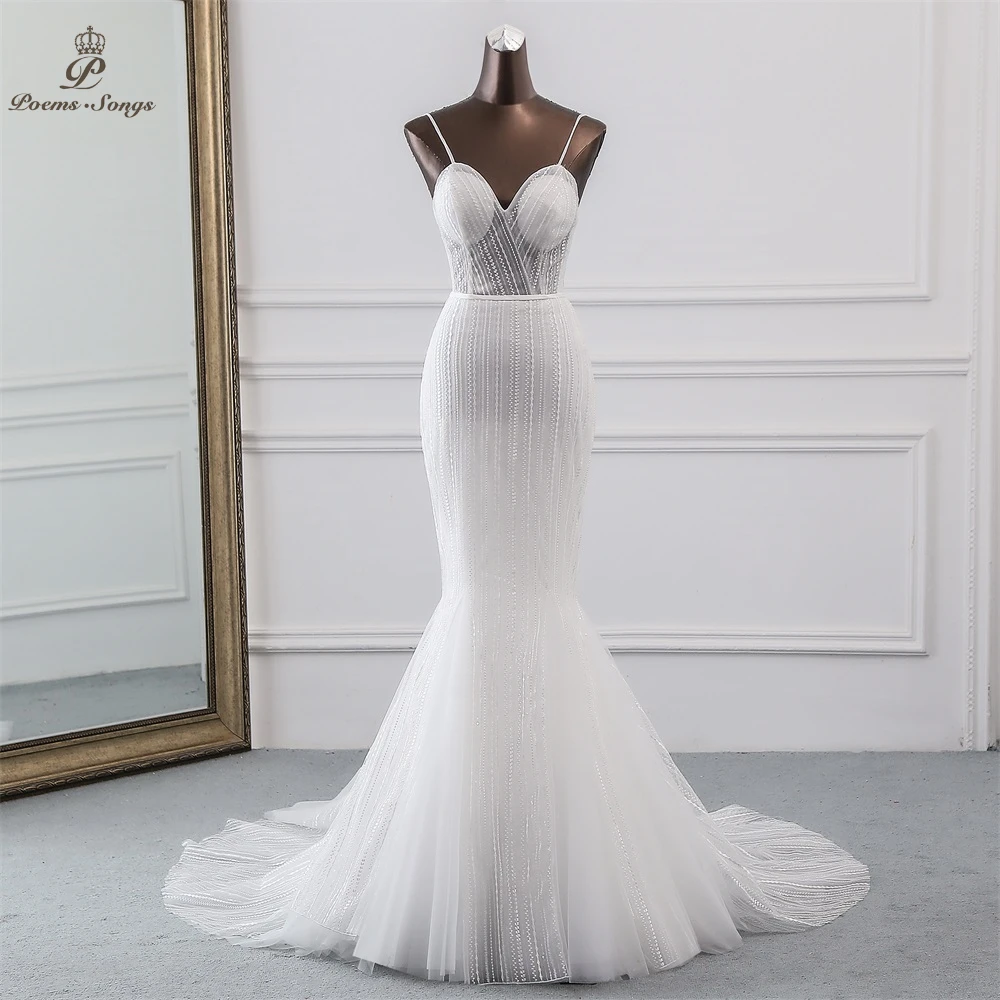 US $79.05 Poems Songs New Ivory Sequined Lace Mermaid Wedding Dress 2020 Halter Style Vestidos De Novia Beach Wedding Gowns Robe Mariage