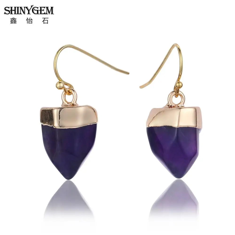 ShinyGem нерегулярные кварцевые висячие серьги цитрины аметисты натуральный кристалл серьги желтый фиолетовый Серьги с драгоценными камнями для женщин - Окраска металла: Amethyst