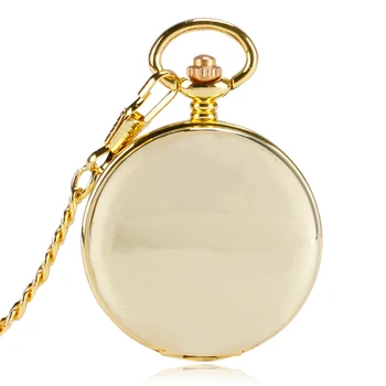 

Vintage Chain Hand Wind Mechanical Pocket Watch Tag Hunter Simple Full Gold Color Roman Numeral Double Hunter Relogio De Bolso