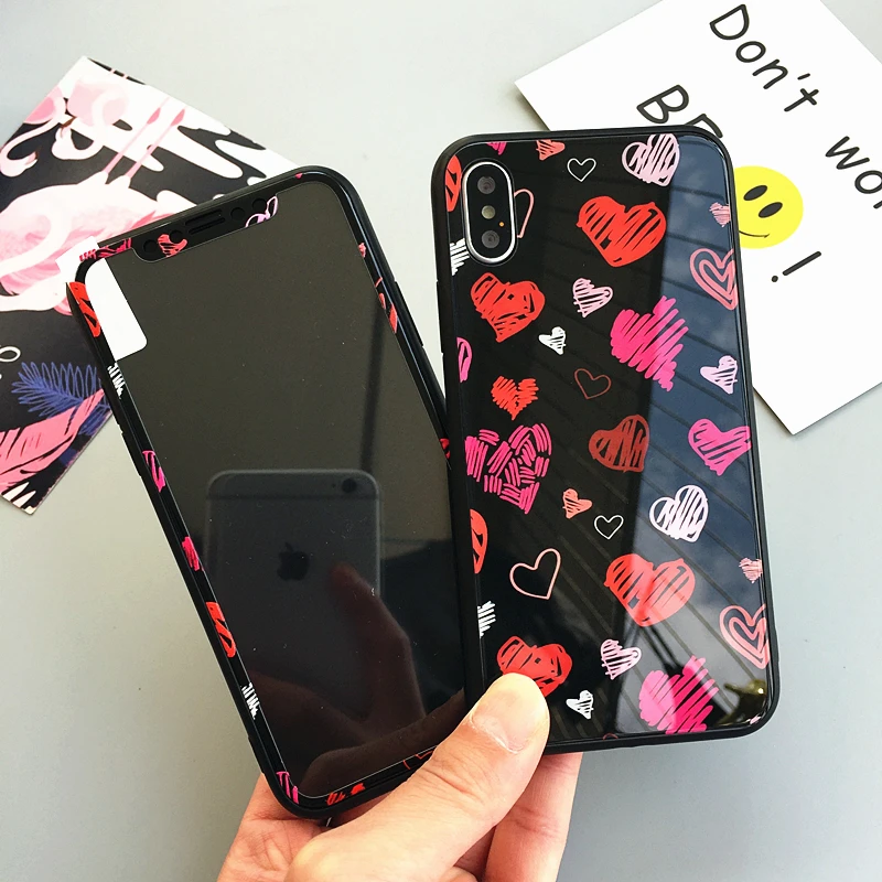 Черный Стекло чехол для iPhone X 10/8 plus, 7, 7Plus закаленное Стекло для iPhone 6 6 S plus чехол lover Кот яркий экран из закаленного стекла