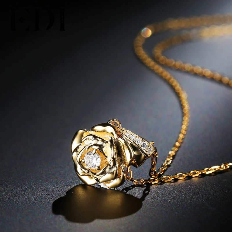 EDI Trend Rounc Cut Natural Diamond 0.1ct 925 Sterling Silver Pendant Necklace For Women Fine Jewelry