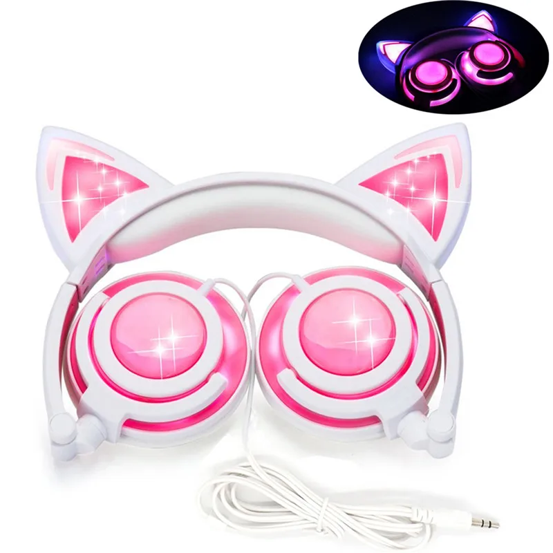 LIMSON Проводные Детские Наушники Cat Ear Headset Складные Стерео Наушники Светодиодный Мигает 3,5 мм штекер для мобильного телефона для компьютера CR01P - Цвет: Pink