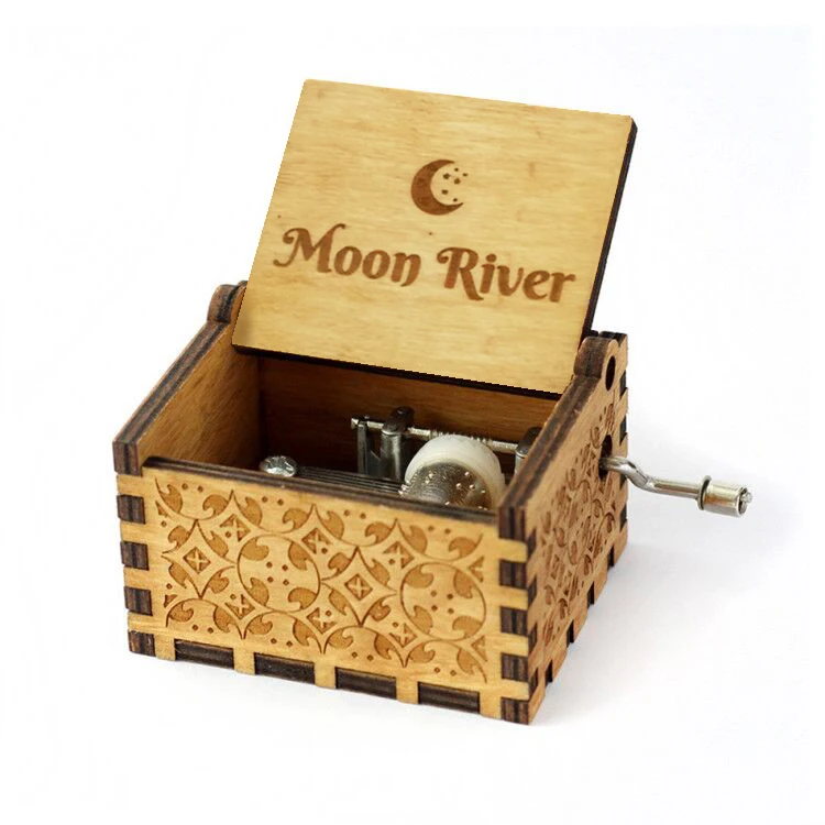 Горячая тема мое солнце деревянная ручка музыкальная шкатулка любовь папа и мама музыка антикварная резная для мамы и подарки для папы подарок на праздник - Цвет: Moon river