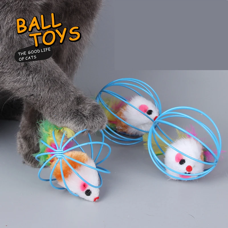 

Mice in a cat toy cage teasing cat toy ball simulation of mouse ball pet cat toy cat grinding paw biting ball