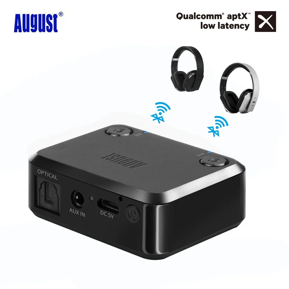 August MR270 Optical Bluetooth Transmitter aptX 3.5mm Aux Dual Link