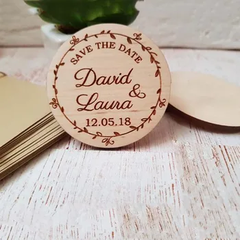 

Personalized Wood Carved Handicraft Wood Save The Date Accessories Laser Cut Wedding Fridge Magnets Home Decor