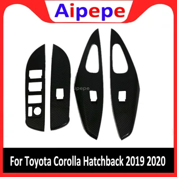 

For Toyota Corolla 2019 Interior Door Armrest Window Glass Lift Button Cover Frame Trims Carbon Fibre Stickers Car Accessories